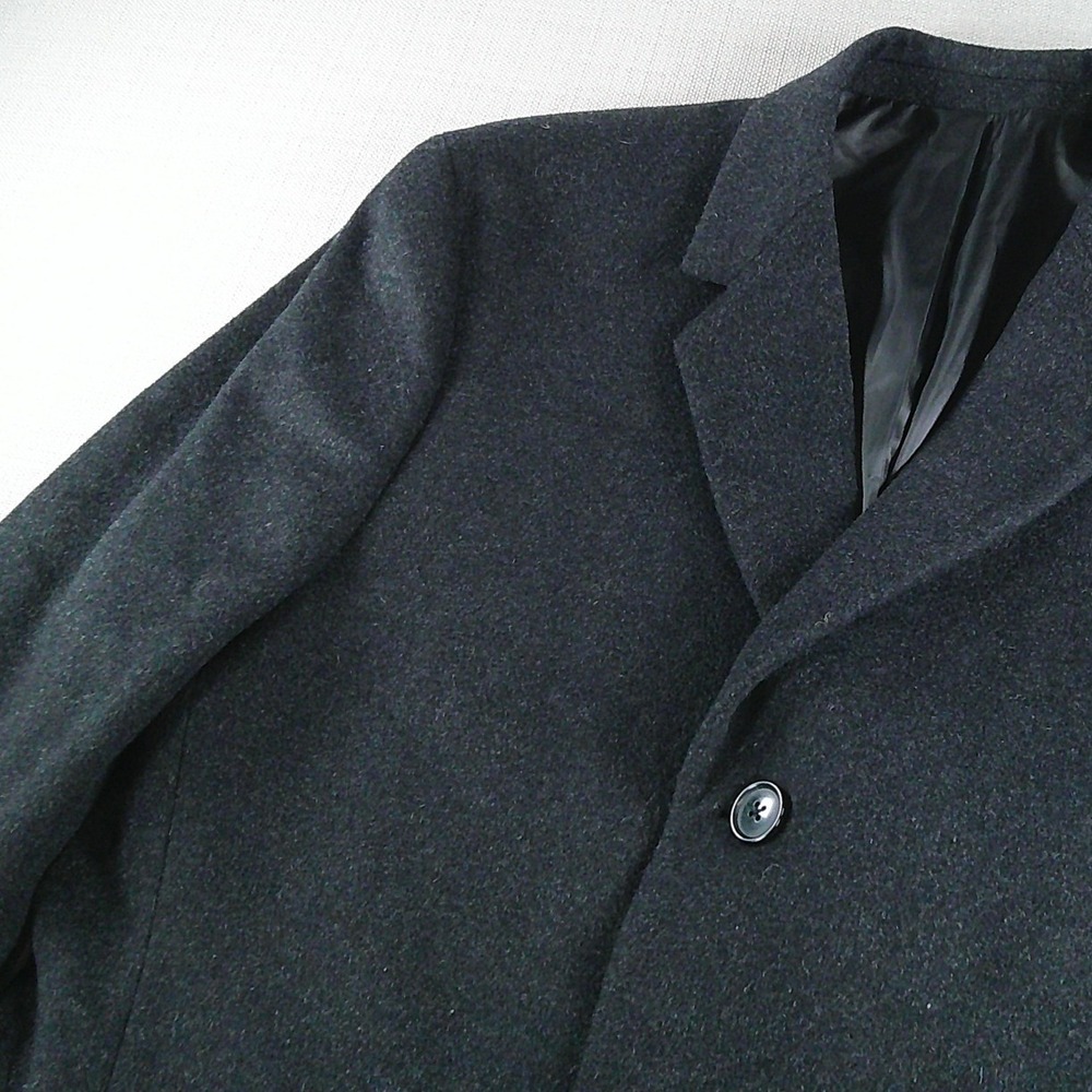 Kenneth Cole Reaction Overcoat Mens 42R Black Wool Blend Single Breasted Coat